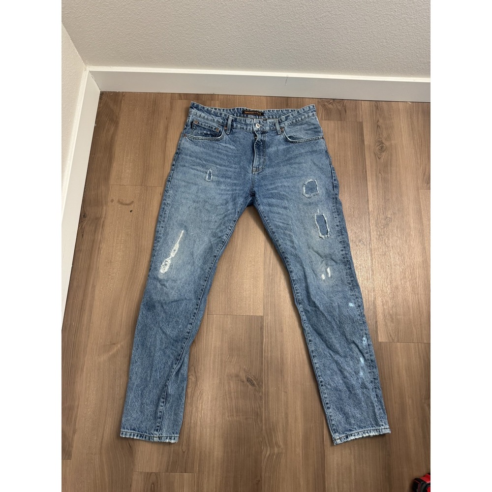 Superdry Jeans Mens 36x34 Light Wash Blue Tapered‎ Distressed Denim Casual